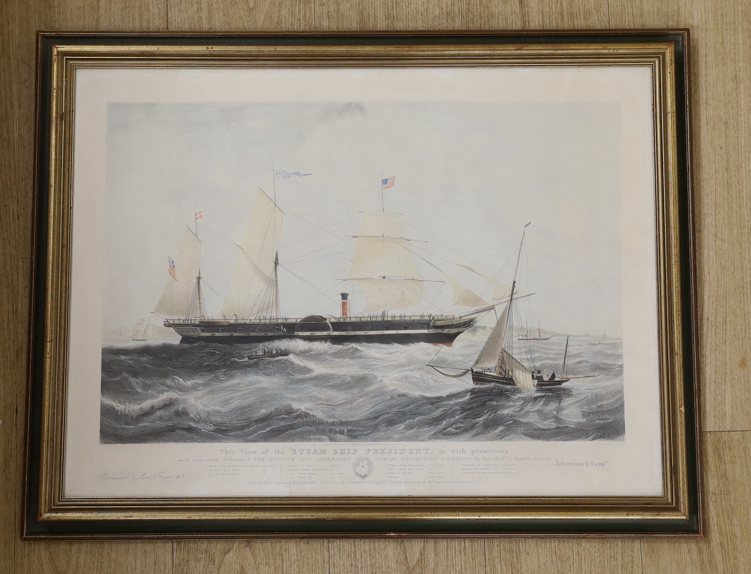 Ackermann Publ.1840, coloured aquatint, 'The Steamship President', 51 x 69cm